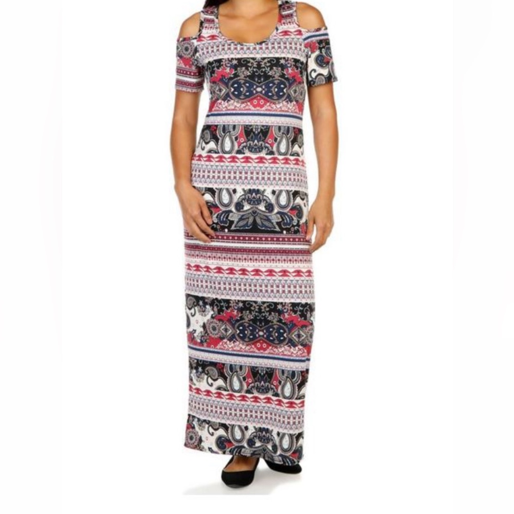 NWT! Women's Paisley Cold Shoulder Maxi Dress - Multicolored Size:Large